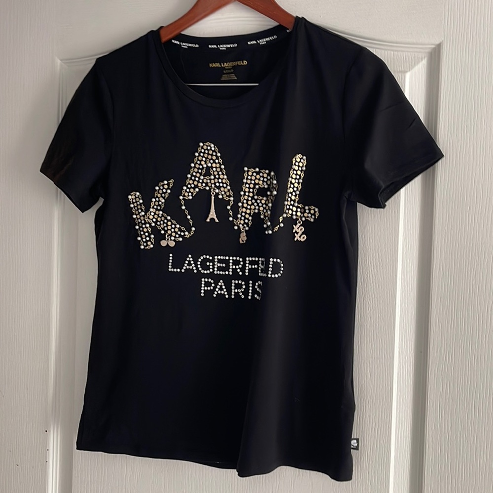 Karl lagerfeld T-shirt. Beautiful with charms and pearl rhinestone details